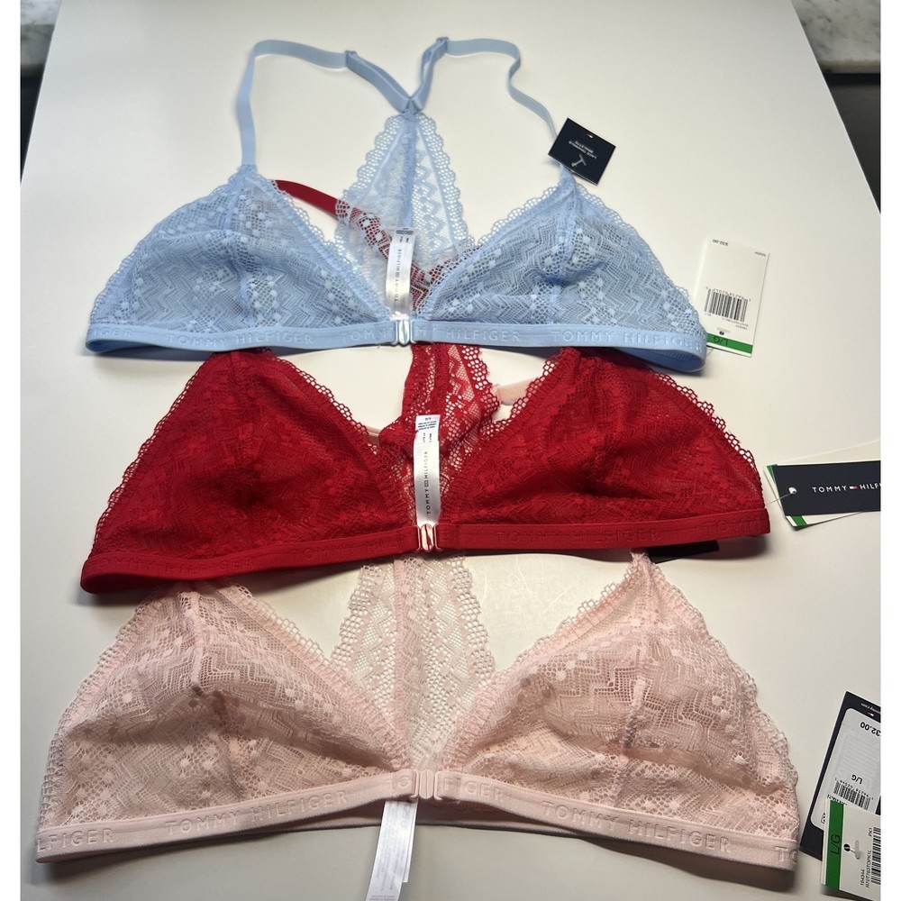 Tommy Hilfiger Set of 3 Women's Lace Triangle Bralette Bikini Top Bra for Women